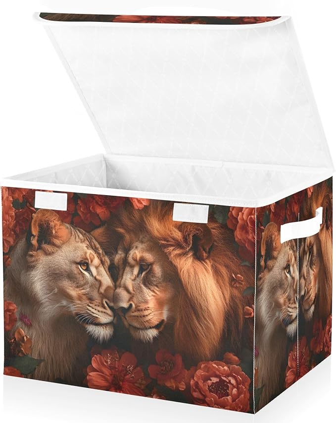 AIXIWAWA Lidded Storage Cube (Lions Love) Fabric Foldable Closet Bins with Flip Lid and Handles Organizer Basket Container 16.5 x 12.6 x 11.8 IN