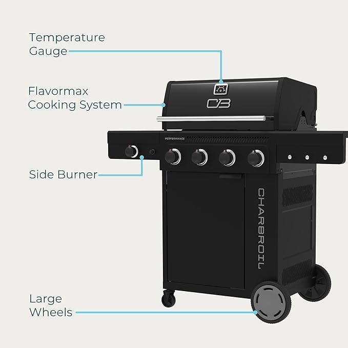 Charbroil Performance Series 4-Burner Gas Grill Cabinet with Side Burner Black - 463253925