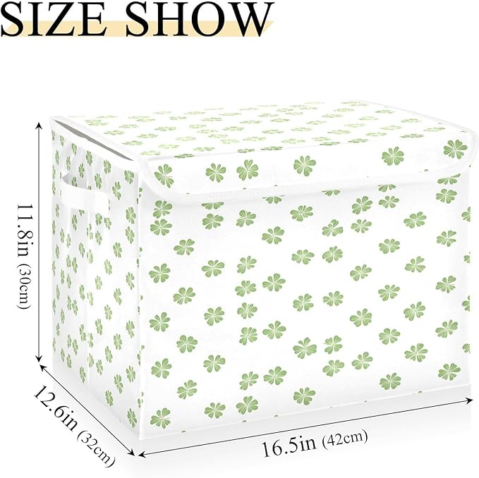 Clover Pattern Fabric Storage Bins with Lids and HandleFoldable Storage Bins with LidsCloset Organizers for Clothes Storage Room Organization Office Storage Chest Organizer