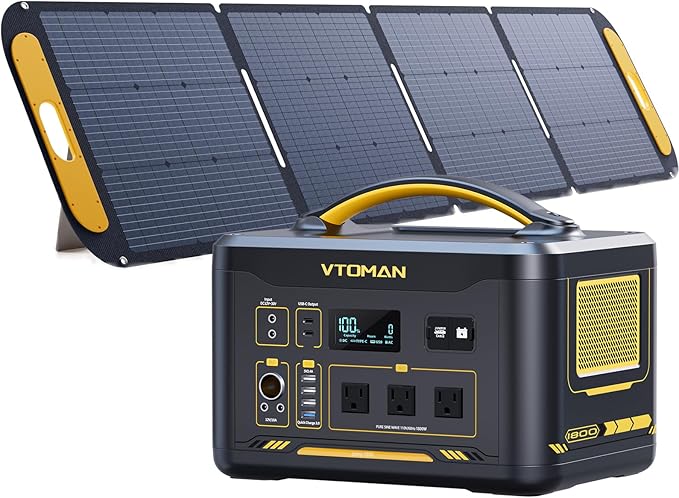 VTOMAN Jump 1800 Portable Power Station with 200W Solar Panel 1548Wh Battery 1800W AC Outlets (3600W Peak) /100W USB-C Output Fast Charge Large Solar Generator for Outdoor Camping Backup