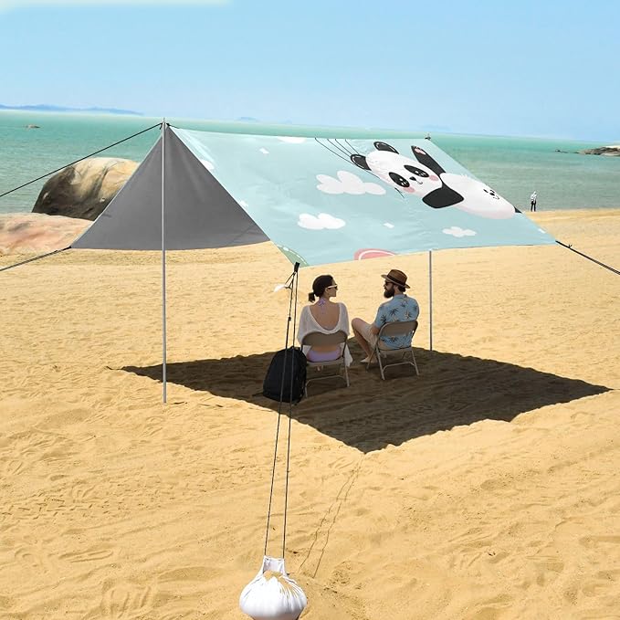 ALAZA Cute Panda with Balloon Cloud Sky Beach Tent Sun Shelter Portable Canopy Sunshade for Outdoor Camping Picnics Backyard Fun 10x9 ft