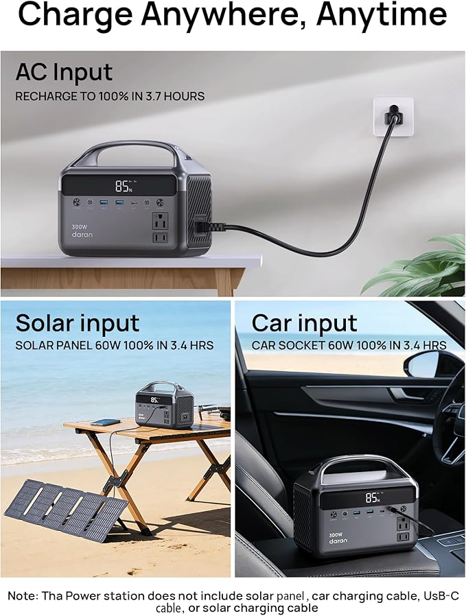 DaranEner Portable Power Station 300W (Surge 600W) 192Wh(60000mAh) Power Bank with 110V AC Outlet LiFePO4 Battery for Home Emergency Camping Travel&amp Outdoor Electronics(Option Solar Generato