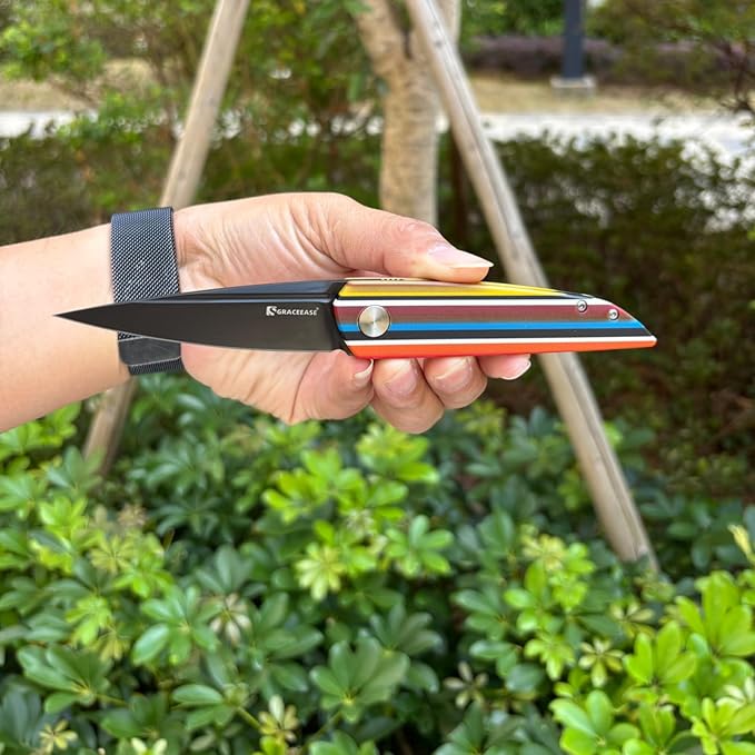 Penetrator OutdoorFolding Knife-D2Steel Blade DLcCoating ColorfulStriped G10 HandPocket Knife withTitanium Pocket Clip(8003-3)