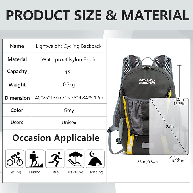 Bike Backpack With Rain-Cover Mountain Biking Backpacks Lightweight Packable Daypack Waterproof For Travel Small Backpack For Bicycle RidingHikingCamping (Grey)