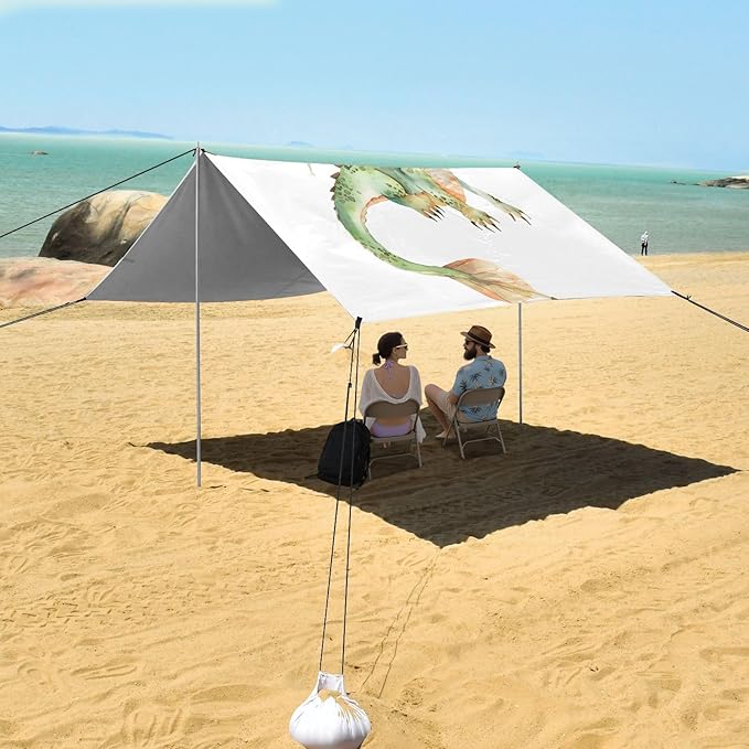 ALAZA Baby Dragon Flying Beach Tent Sun Shelter UPF50+ Protection Beach Shade Canopy w/ 4 Sandbags for Outdoor Camping Fishing Backyard Fun Picnic 10x9 ft