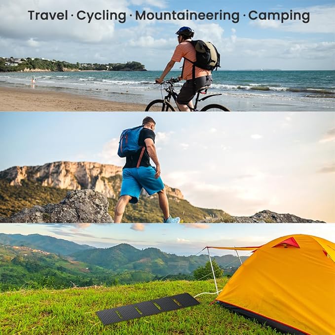 Upgraded FlexSolar 40W Portable Solar Panels Chargers with PD2.0 USB-CQC3.0 USB-A and DC Outputs Foldable IP67 Waterproof Power Emergency Camping for Small Power StationPhones Power Banks