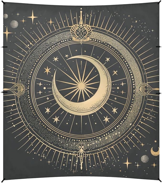 ALAZA Star Boho Astrology Mystical Bohemian Moon Stars Beach Tent Sun Shelter Portable Canopy Sunshade for Outdoor Camping Picnics Backyard Fun 10x9 ft