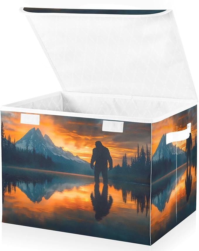 Storage Cube with Lid Susnet Sasquatch Print 16.5×12.6×11.8 IN Collapsible Large Capacity Foldable Storage Basket Bin Organizer