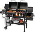 2-Burner Gas and Charcoal Grill Combo with Offset Smoker &amp Side Burner 34000 BTU Dual Fuel Grill 1020 Sq. In. Cooking Area Ideal for Outdoor Cooking Black ZH3005Y-SC