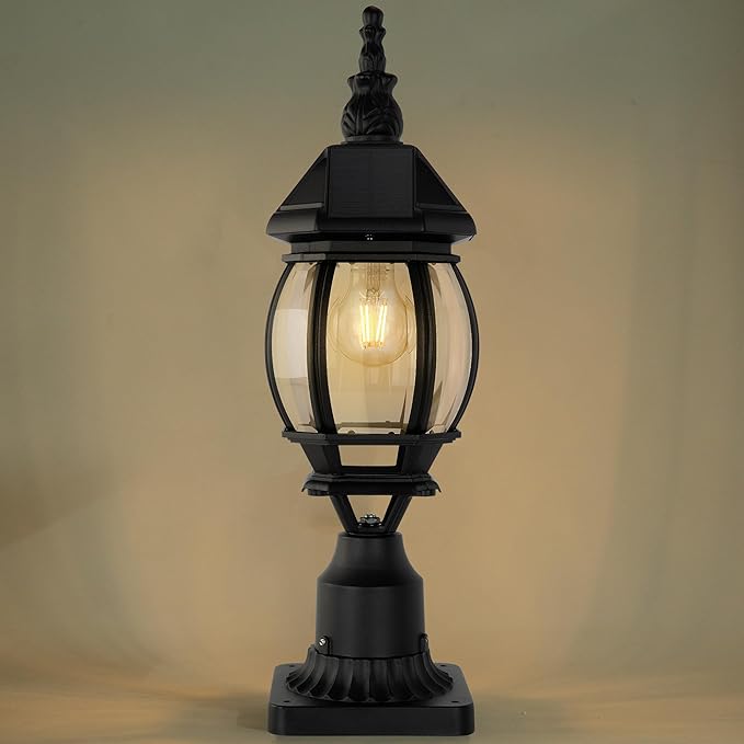 LUTEC Solar Post Light With Pier Mount Base Dusk to Dawn Aluminium Lamp Exterior Black Solar Powered Fence Waterproof for Outside