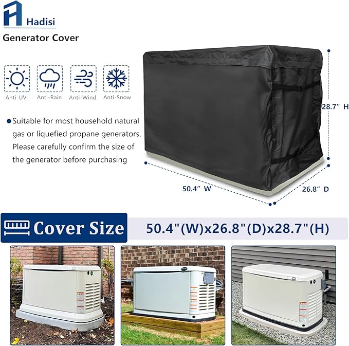 Generator Cover600D Outdoor Generator Covers for G007043 22KW Home Standby GeneratorWaterproof Generator Cover 50W X 26.7D X 28.7H(Black)