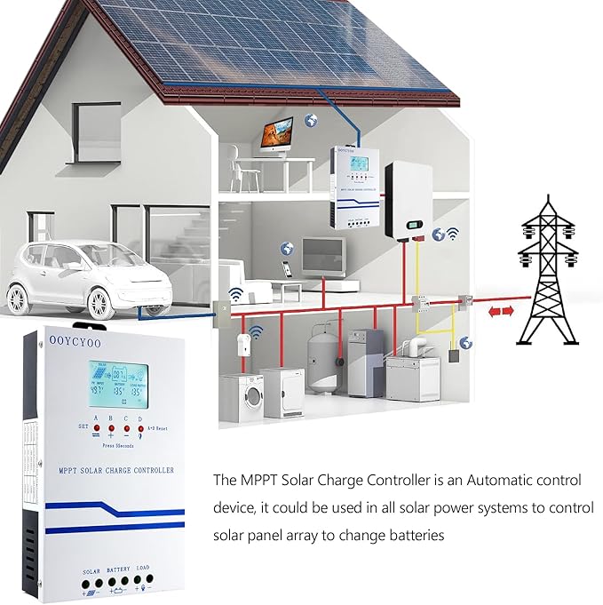 60A Solar Charge Controller MPPT 12V 24V 36V 48V Controller 60amp Solar Charge Regulator MPPT 160V w/LCD Display Work with AGM Gel Flooded and Lithium