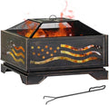 Verdeluxe 32Inch Square-Shaped Fire PitOutdoor Fire Pits with Spark Screen&ampPokerMetal Square Wood Burning Firepits for OutsideBackyardBonfirePatioPartyGardenPicnic and Camping(Antique Bron