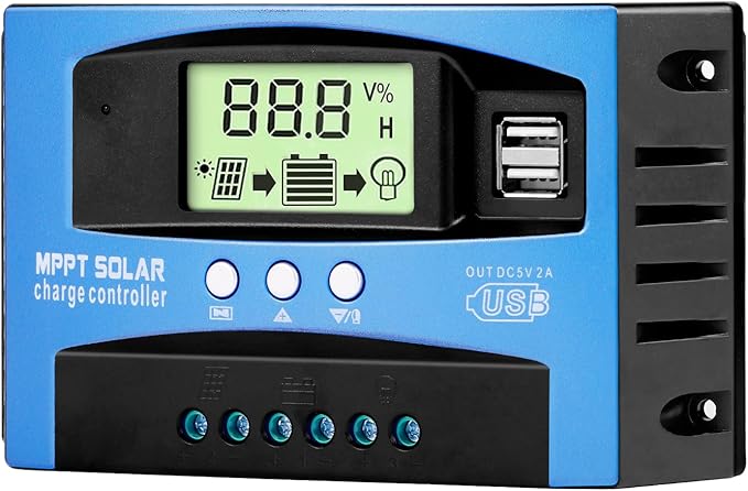 Solar Charge Controller MPPT 12/24V Auto-Switch Universal Controller for Lead-Acid &amp Lithium Batteries (60A)