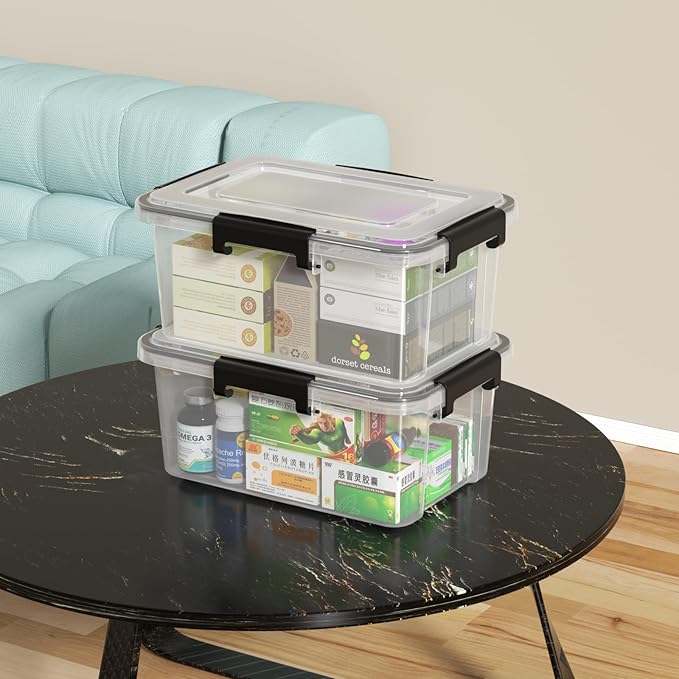 12 Quart Plastic Gasket Box with Tight Latch and Seal Storage Bins with Snap Lid Clear Latching Storage Box 6 Packs