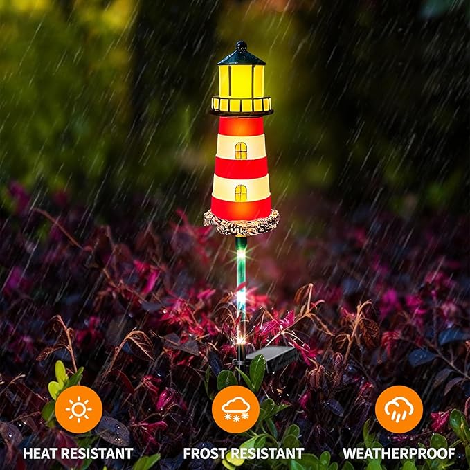 Solar Garden Lights Outdoor Decorations 4 Packs Lighthouse Waterproof Lights walkways Garden Decor for Outside Landscape Light for Yard Patio Pathway Decor Gifts