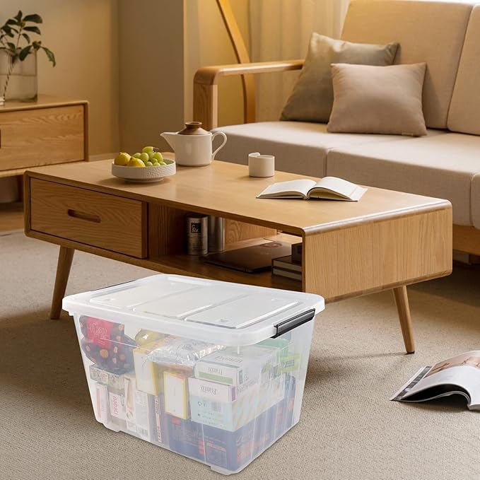 Cand 4 Packs 50 QT Storage Bins with Lids Clear Large Plastic Storage Container Box