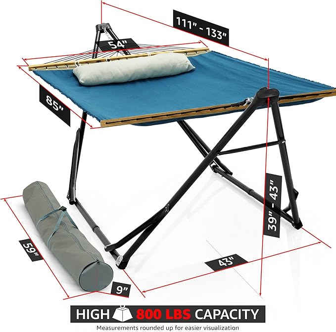 Tranquillo Unity Adjustable Hammock Stand 800 lbs Capacity Steel Double Hammock Stand for 2 Persons Premium Pre-Assembled Stand for Indoor Outdoor Blue