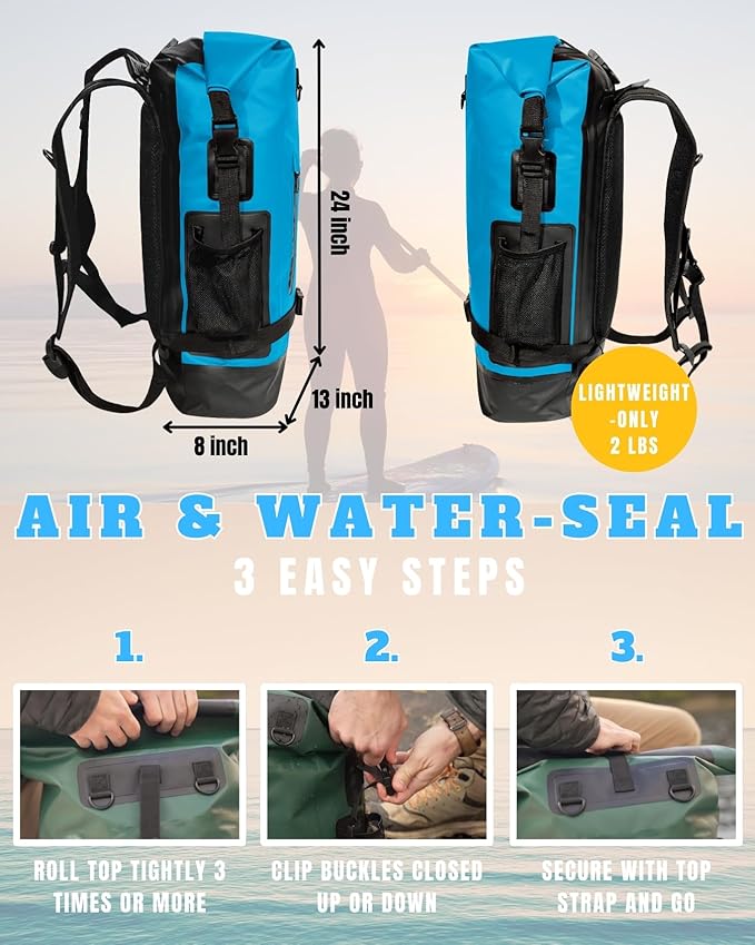 TACTIKO 30L Heavy-Duty 100% Waterproof Backpack Roll Top Dry Bags for Kayaking Hiking Camping Survival