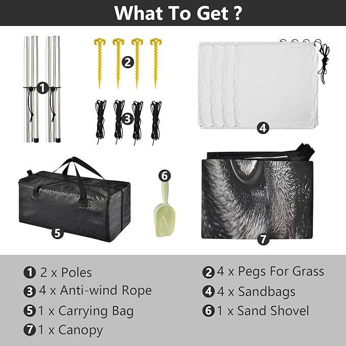 Wild Wolf Portrait Beach Tent Sun Shelter Set UPF50+ UV Protection 10.5 x 9.19 FT Camping Shade Canopy with Sandbags Sand Anchors Carrying Bag and Others