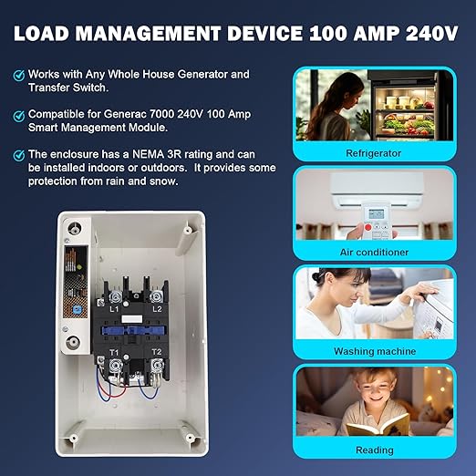 100 Amp Load Manager Compatible with Generac 7006 Smart Management Module Wireless Generator Protection Module with 8-Zone Control Real-Time LED Monitoring