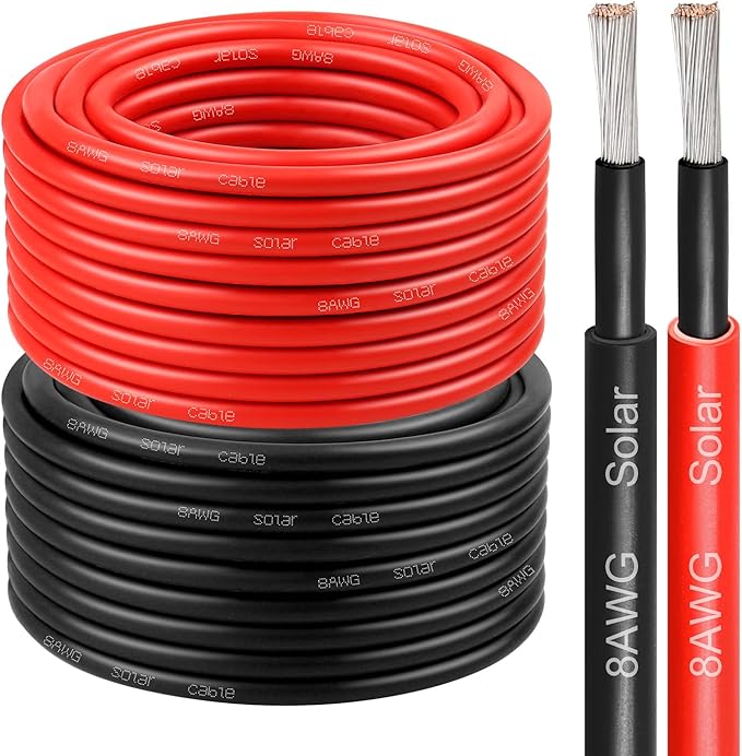 8 AWG Solar Cable 50FT Red + 50FT Black Tinned Copper Wire 8 Gauge Solar Panel Wire for RV Automotive Trailer Marine Outdoors