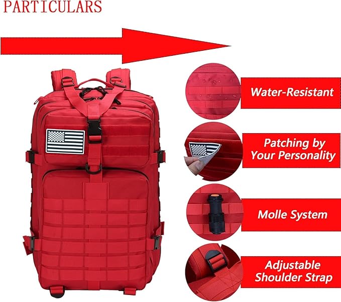50L Military Tactical Backpack Training Gym Fitness Bag Outdoor Hiking Camping Army Molle Backpacks for Women Travel (Red)