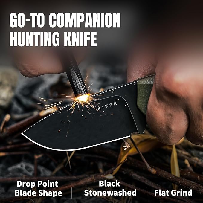 Kizer Beaver Fixed Blade Knife with Sheath 2.75 D2 Blade EDC Camping Fixed Blade Knife with Olive Green G10 Handle Small Bushcraft Survival Knives Outdoor Hunting Knives for Men Women 1078A1