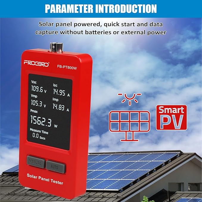 FrogBro 1800W Solar Panel Tester – PV Multimeter with Smart MPPT &amp HD OLED Display for Solar Panel Diagnostics and Data Analysis