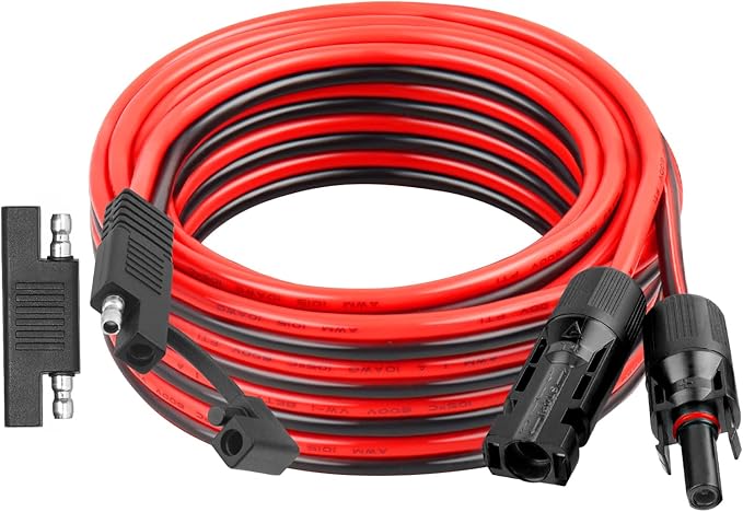 XRDS -RF 10AWG SAE to Solar Panel Connector Cable 20FT Heavy-Duty Tinned Copper Solar Extension Cable with SAE Polarity Reverse Adapter for Solar Power Systems and Battery Connections