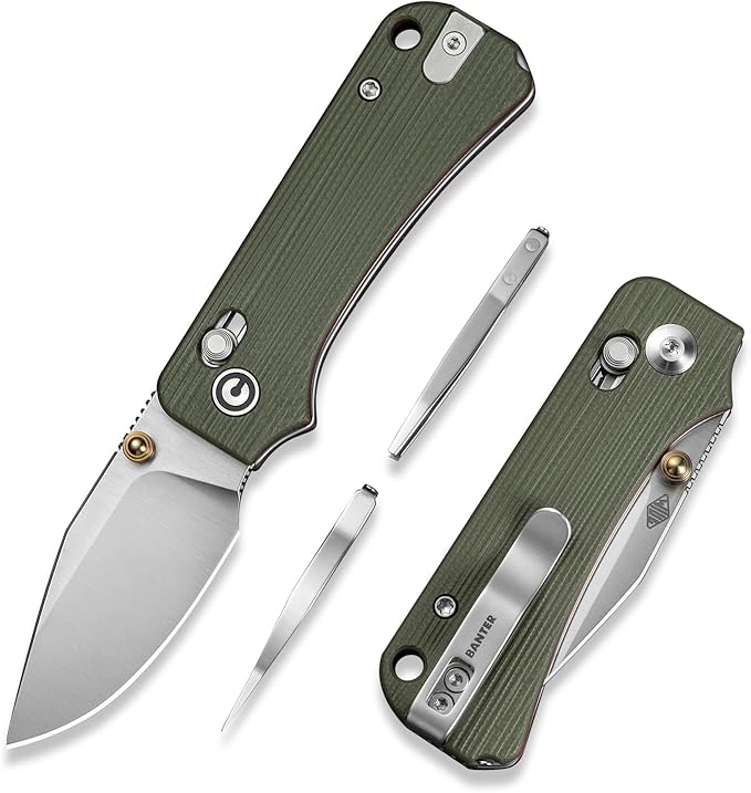 CIVIVI Small Pocket Knife for EDC Baby Banter 2 - TG Crossbar Lock folding Knife with 2.34 14C28N Blade Two-toned G10 Handle Titanium Thumb Stud Opener C24074-1
