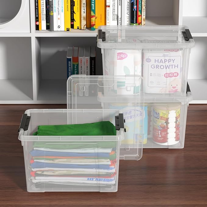 4-Pack 22 Quart Plastic Storage Bins with Lids Plastic Latching Storage Box with Wheels Clear