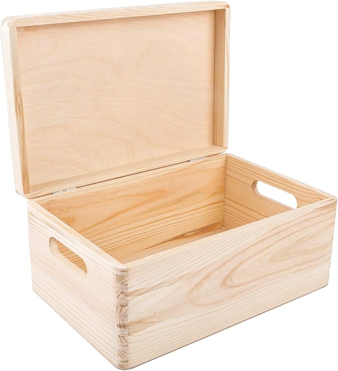 Creative Deco Personalized Wooden Storage Box Baby Memory Box | 11.8x7.87x5.51in (+-0.5) | Photo &amp Text | Lid Handles Engraving | Birth &amp Baptism | Gift Box | Rough UNSANDED Keepsake Souvenir