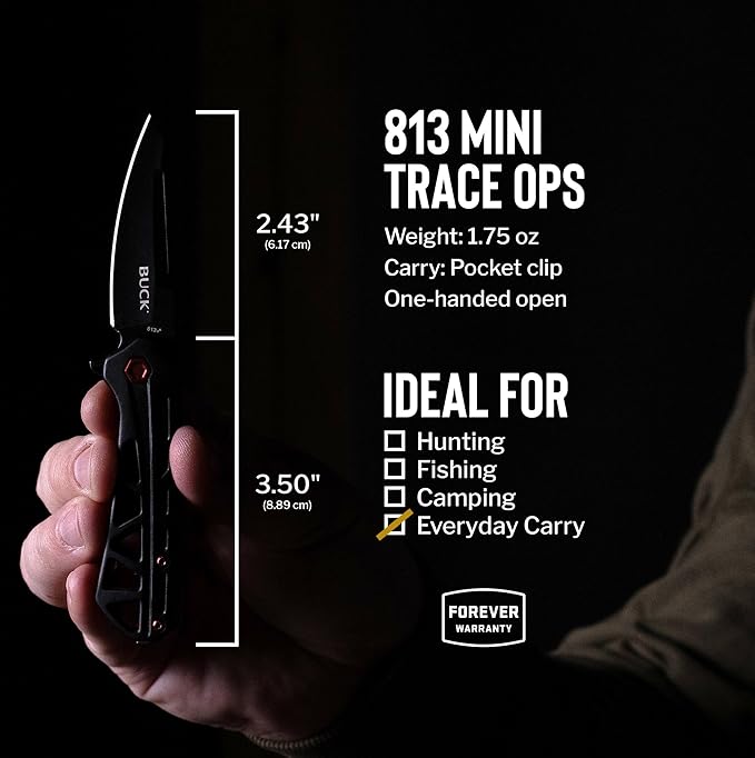 Buck Knives 813 Mini Trace Ops Folding EDC Knife 2.43” Pocket Knife Blade Aluminum Handle 7Cr17MoV Steel Tanto Folding Blade Black/Red 1.75 oz