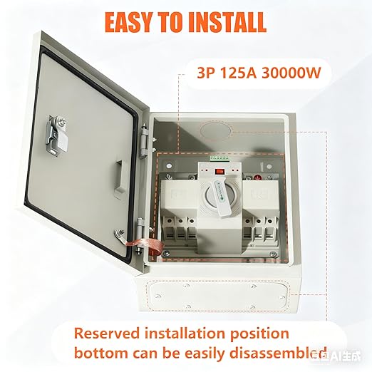 Automatic Transfer Switch 125-Amp for Generator Dual Power Transfer Panel 3P 120/240V with Manual &amp Automatic Modes - Seamless Power Switching Solution