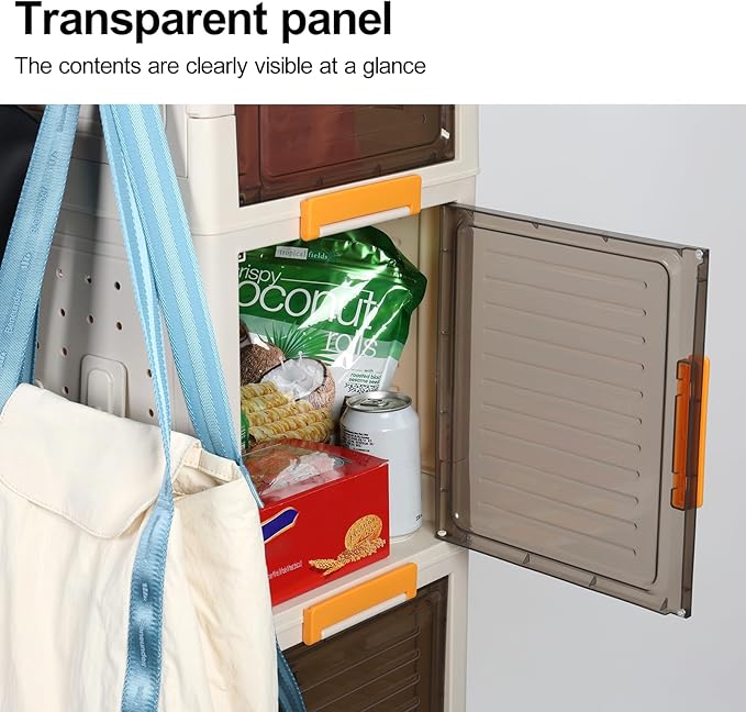 Foldable Storage Bins 4-Layer Stackable Storage Box with Lids Collapsible Storages Cabinet on Wheels Large Plastic Organizer Containers Transparent Closet Case Portable Solution White