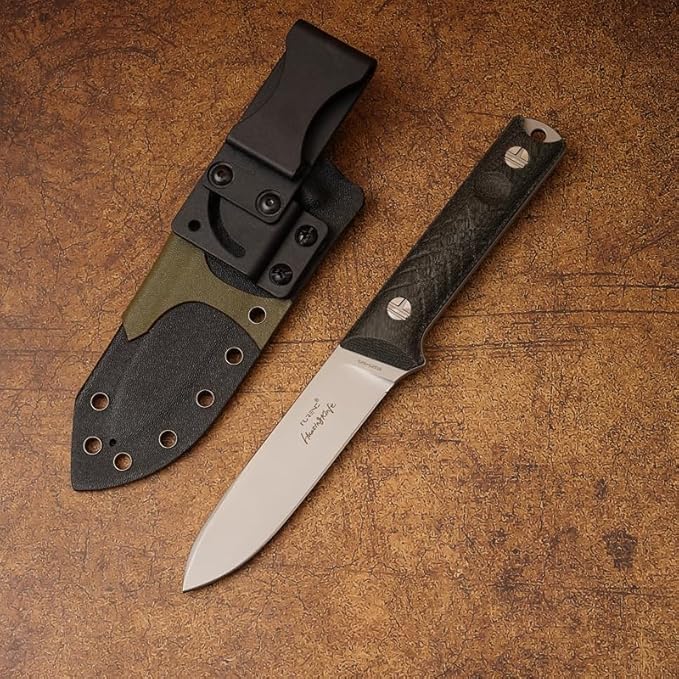 Life-Saving Knife DC53 Alloy Steel Blade 60-62HRC Titanium Coated Stone Wash Finish Black Linen Micarta Handle Kydex Sheath Outdoor Camping Jungle Tool