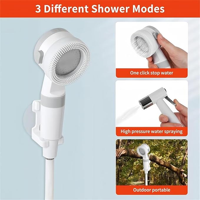 Portable Camping Shower with Rechargeable Pump – Adjustable Water Flow Built-in Cleaning Brush 60 Min Battery Life USB Charging Lightweight &amp Compact for Camping Hiking Beach &amp Pet Bathi