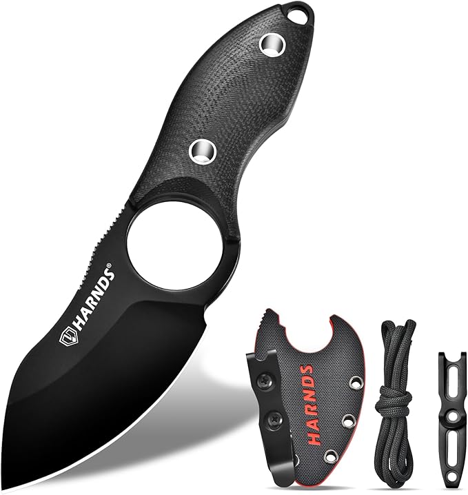 Harnds Small Fixed Blade Knife Full Tang Neck Camping Knife EDC with D2 Steel Blade and G10 Handle for Fishing and Skinning Eggplant