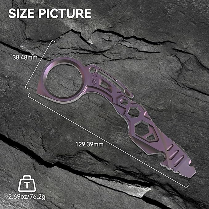 KANSEPT PryMate Purple Anodized Titanium Pry Bar Multitool with Glass Breaker Bottle Opener Hex Bit Pocket Cilp for Your Versatile Companion for Everyday Carry and Camping Accessories G008A4