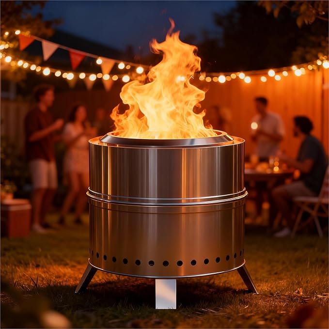 Breezz Smokeless Fire Pit 19.3 Inch Stainless Steel Outdoor Wood Burning Firepit with Carry Bag Portable Bonfire Stove for Backyard Patio Camping and Picnic Efficient Airflow &amp Low Smoke Desi