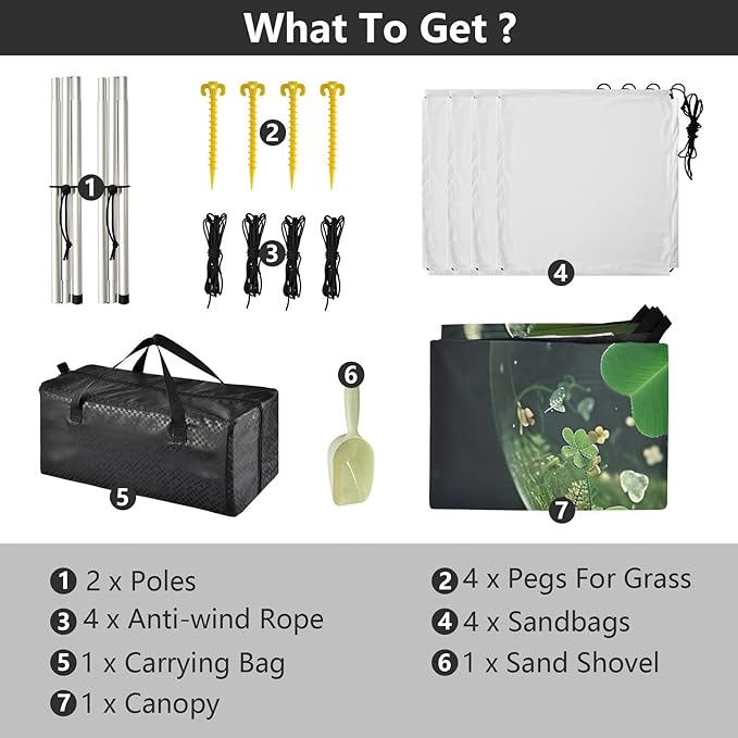 St Patrick's Shamrocks Pattern Beach Tent Sun Shelter Set UPF50+ UV Protection 10.5 x 9.19 FT Camping Shade Canopy with Sandbags Sand Anchors Carrying Bag and Others