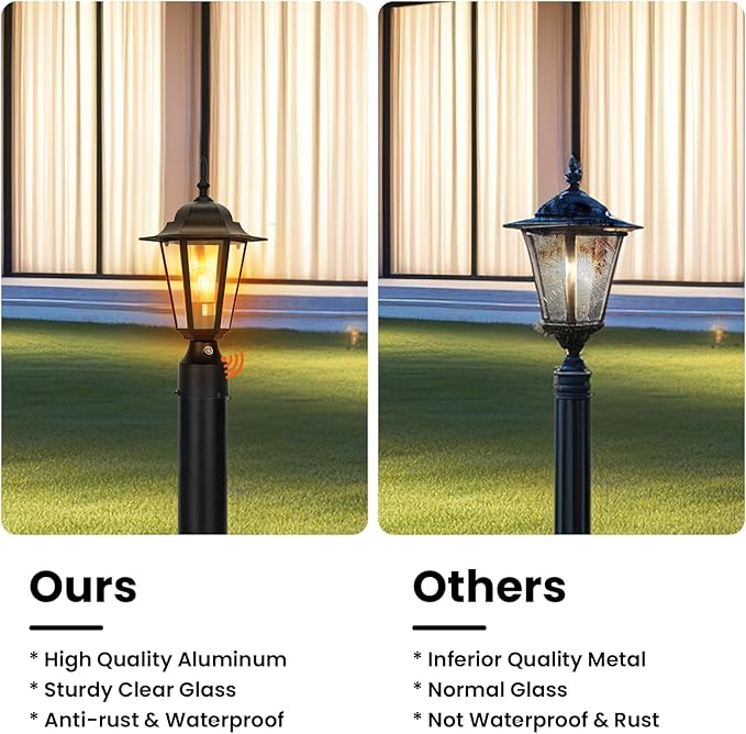 15 Dusk to Dawn Outdoor Post Light Modern Black Outdoor Lamp Post Light Fixture Lamp Posts Exterior Lighting Pole Lantern for Outside Porch Garage Street Waterproof Aluminum &amp Glass 1 Pack E