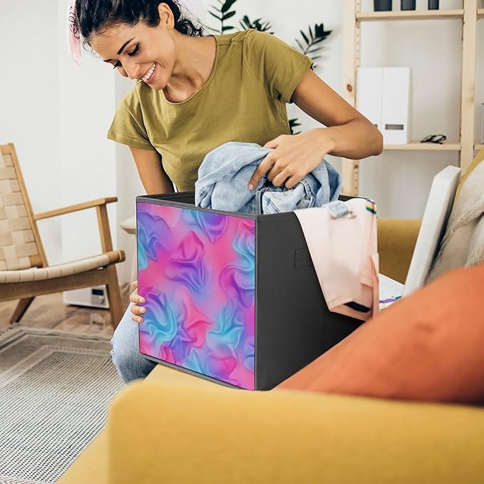 Large Capacity Storage Boxes Purple Rainbow Bisexual Pride Flag Art Foldable Organizer Baskets with Handles Clever Storage Solution for Home