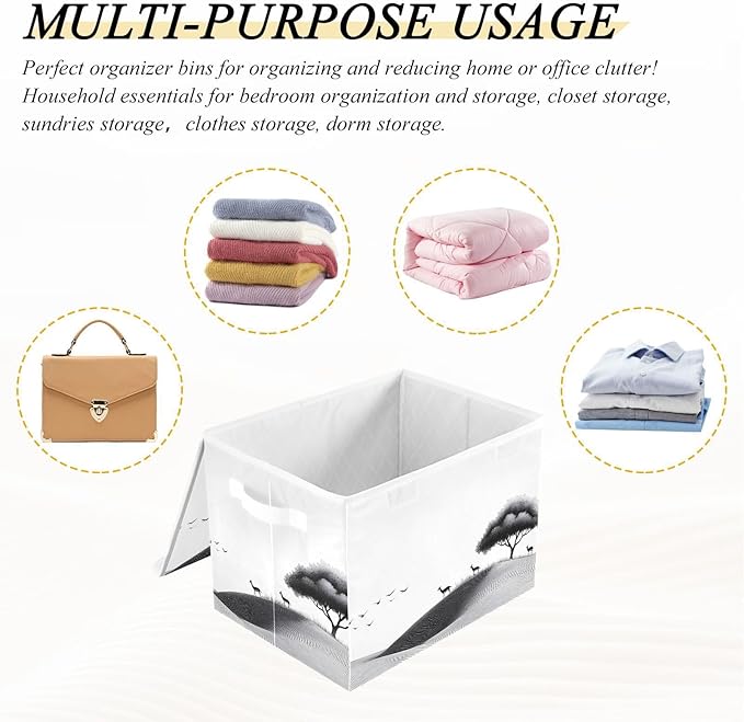 AIXIWAWA Lidded Storage Cube (Line Landscape) Fabric Foldable Closet Bins with Flip Lid and Handles Organizer Basket Container 16.5 x 12.6 x 11.8 IN