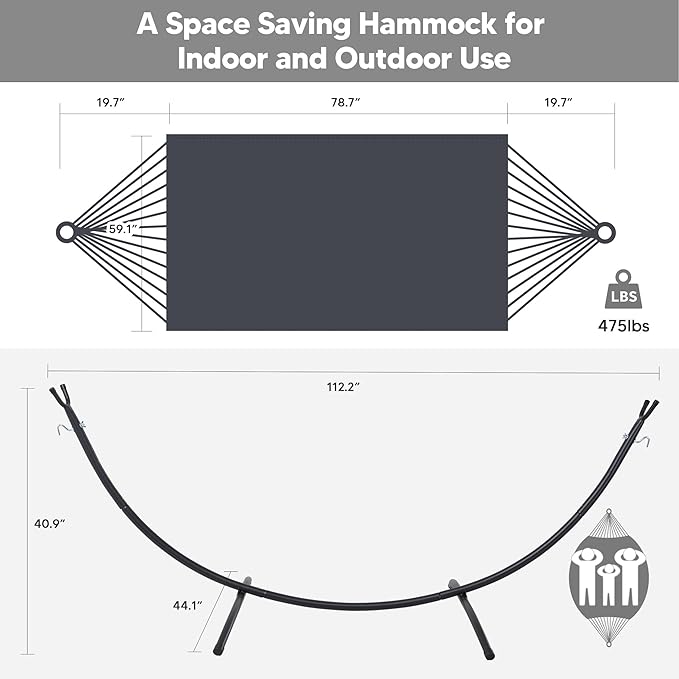 SUNCREAT Hammocks Standing Patio Hammock Portable Hammock with Stand Foldable Dark Gray