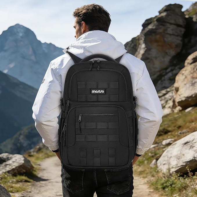 MOSISO 25L Military Tactical Backpack for Men Assault Pack 3 Days Bug Out Bag Hiking Rucksack with Bottle Holder Back Zipper Compartment for Sport Outdoor Hiking Camping Training Travel Black