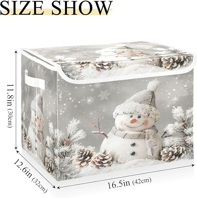 senya Christmas Baskets Collapsible Storage Bins with Lids Snowman Pine Cones Snowflake Storage Boxes Clothes Baskets for Organizing