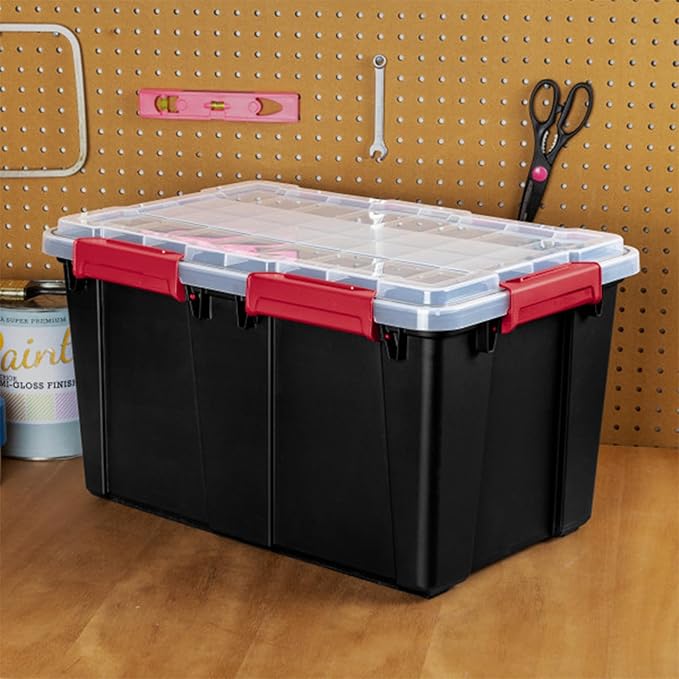 Sterilite 8 Pack Gasket Box Stackable Plastic 13.5 Gallon Storage Container with Lids Black - Waterproof and Dustproof Tote for Home Organization