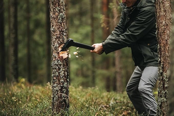 Fiskars 1052045 sheet axe L solid with knife blade and transport protection high-quality steel blade/glass fibre reinforced plastic handle A18 length: 65 cm 1.6 kgBlack/Orange